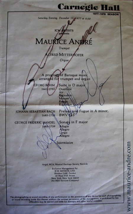Maurice ANDRE - Carnegie Hall 1977